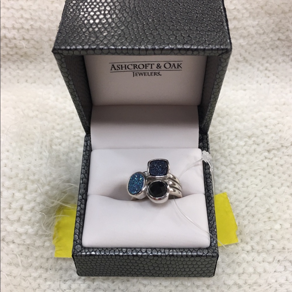 Ashcroft Silver  Black Teal Royal Blue Ring Sz 8
